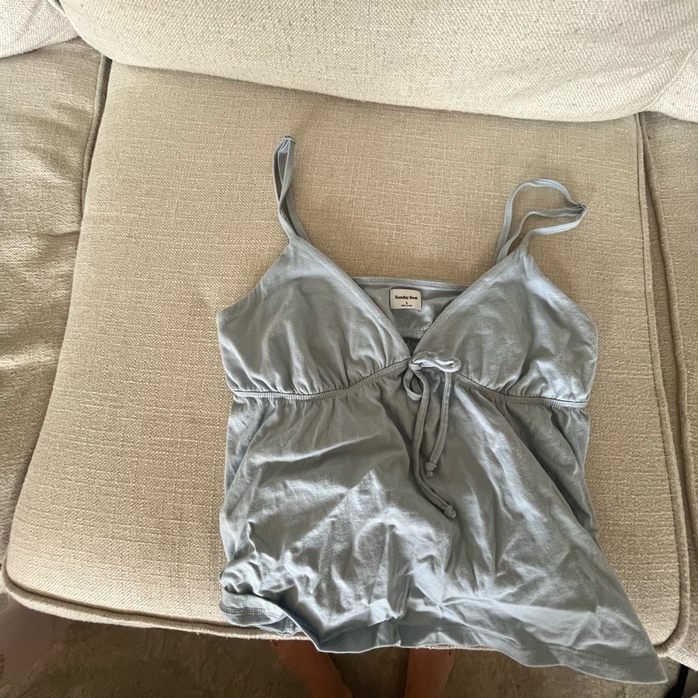 Sunday Best Light Blue Tie-Front Tank Top